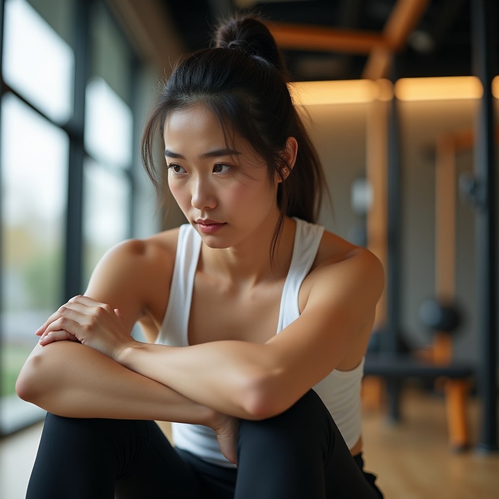 Person experiencing typical delayed onset muscle soreness, holding their arm after an upper body workout